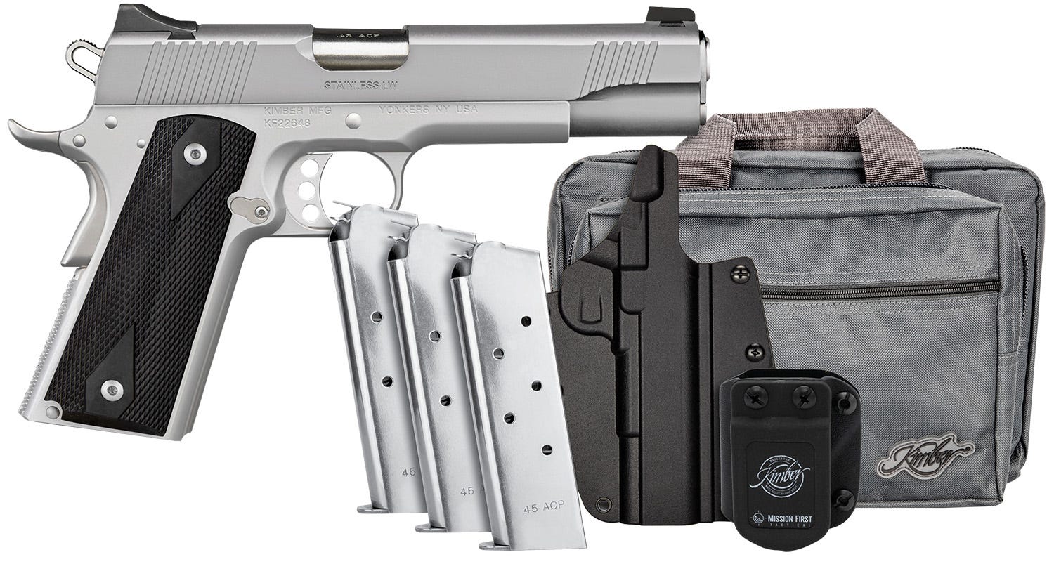Kimber Stainless LW Silver .45 ACP 5 Barrel 7-Rounds Club Bundle w/ 3 Mags  Holster  Bag