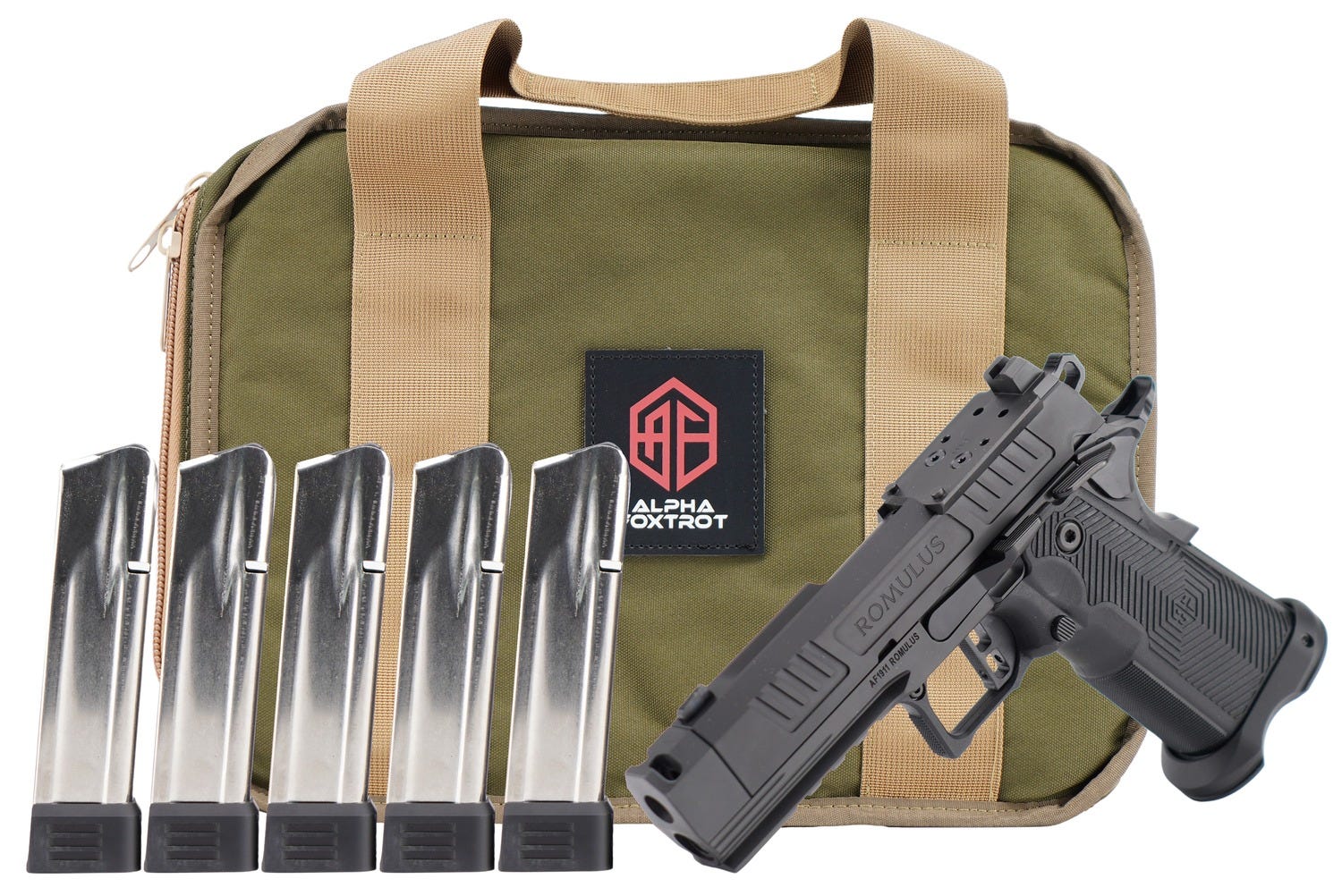 Alpha Foxtrot AF1911 Romulus Compact Bundle 9mm 3.5 Threaded Comp Barrel 20-Rounds OR 5 Mags  Carry Case