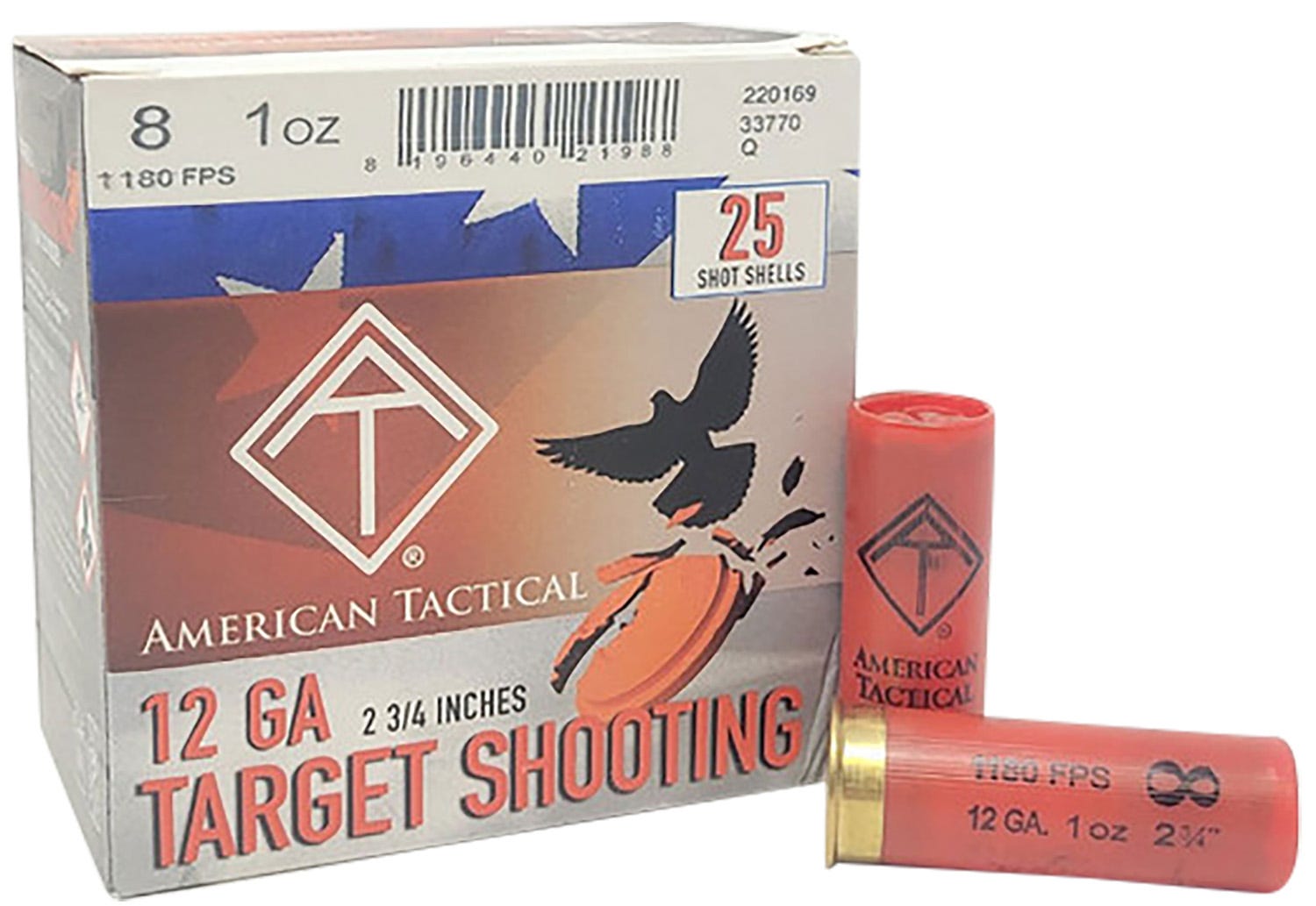 American Tactical Shotgun Ammunition Target Load 12 GA-2.75 #8 Shot 1 oz 25-Rounds