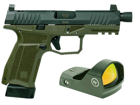 Arex Delta M Tactical OD Green 9mm 4.6 Threaded Barrel 17-Rounds w/ Crimson Trace Red Dot