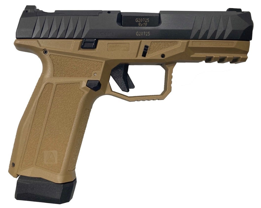 arex delta x gen2 flat dark earth 9mm 4 barrel 19-rounds or