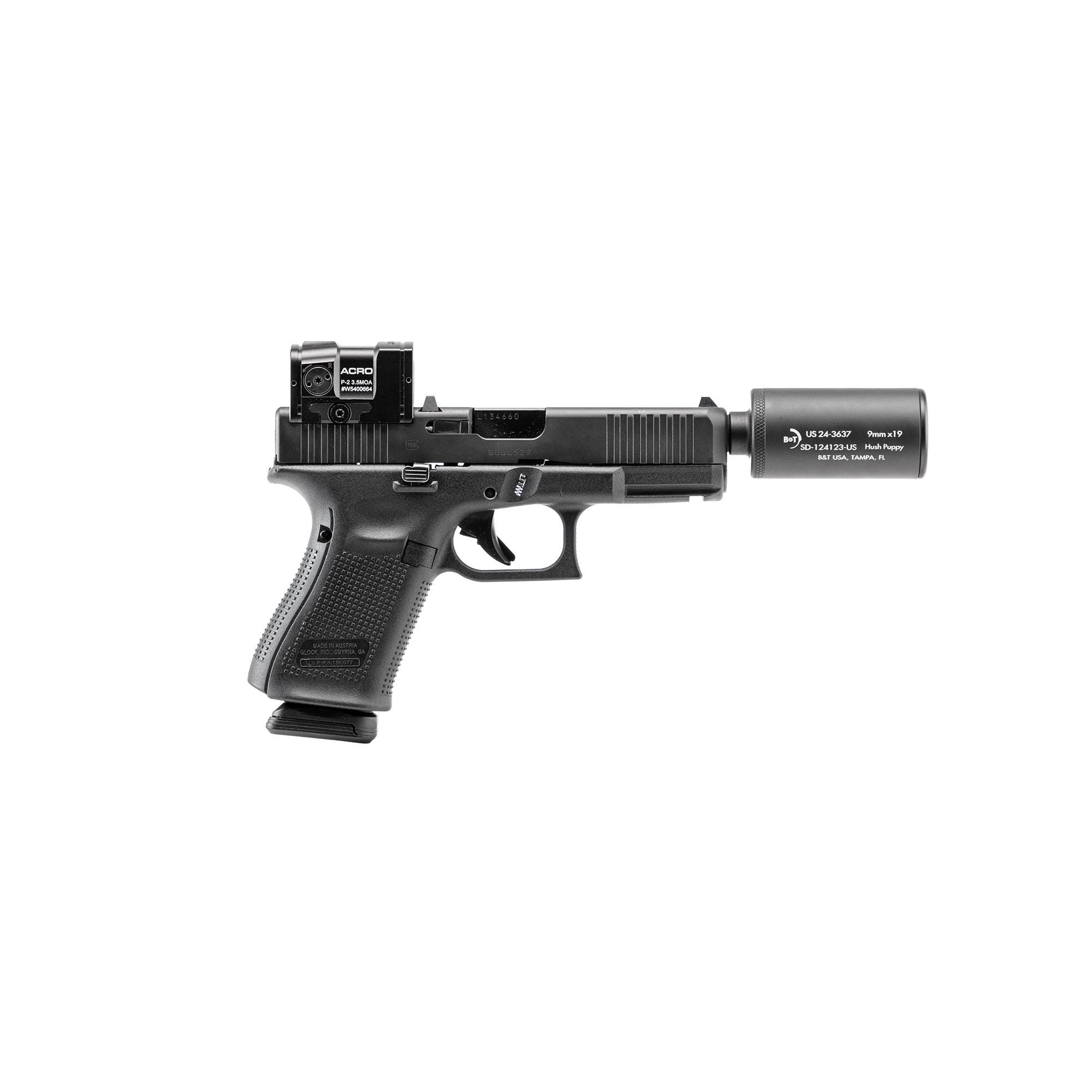 B&T Glock 19 Hush Puppy Kit 9mm w/ Aimpoint Acro P-2 Red Dot Includes Hush Puppy Suppressor - B&T