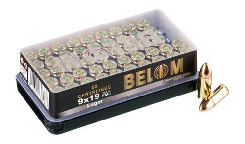 Belom 9mm 124 gr FMJ 50rds Handgun Ammo for Reliable Performance and Consistency - 8606110608086