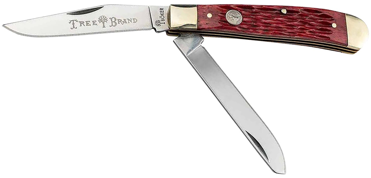 Boker USA Trapper 2.0 Red Jigged Bone 4.25 Clip Point/Plain Edge Spey D2 Blade - Boker