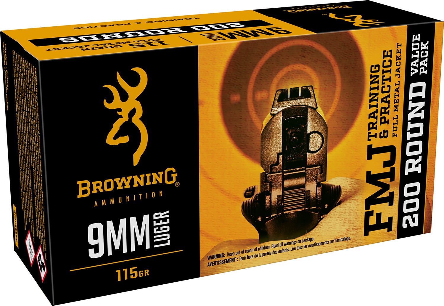 Browning Handgun Ammunition 9mm 115 Grain 200-Rounds FMJ wning Handgun Ammunition 9mm 115 Grain 200-Rounds FMJ Ammo