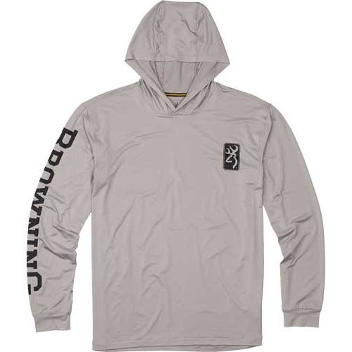 Browning Hooded L-Sleeve Tech T-Shirt Light Gray Large