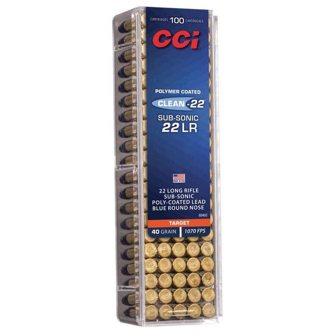 CCI Ammunition Clean-22 Subsonic .22 LR 40 Grain 100-Rounds LRNPC Ammunition Clean-22 Subsonic .22 LR 40 Grain 100-Rounds LRNPC Ammo