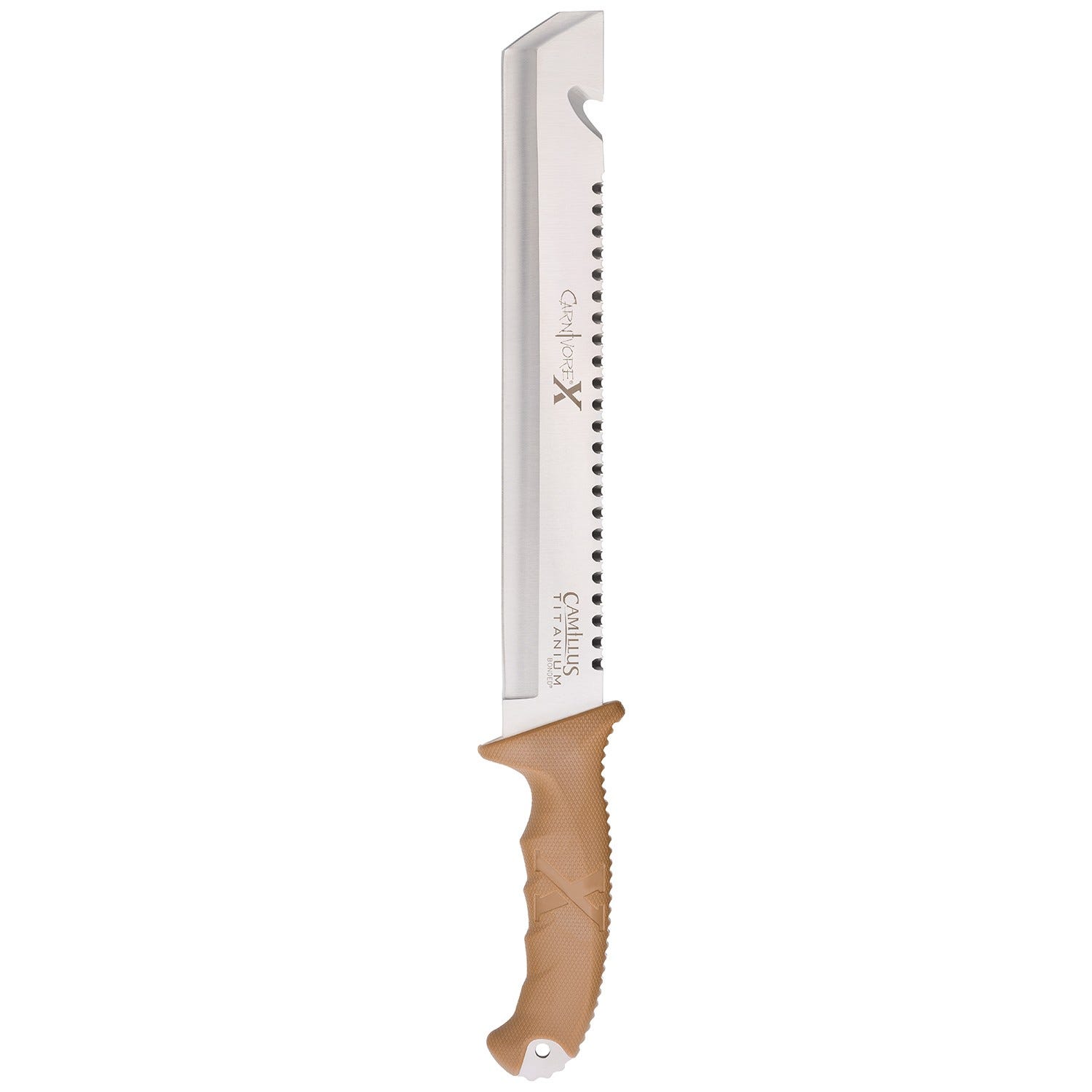 Camillus Carnivore X Brown 12 Fixed Gut Hook Machete Part Serrated Titanium Bonded 420 Stainless Blade