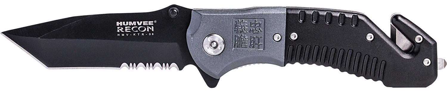 CampCo Humvee Recon Folding Knife Black/Gray 3.5 Partially Serrated Stainless Blade