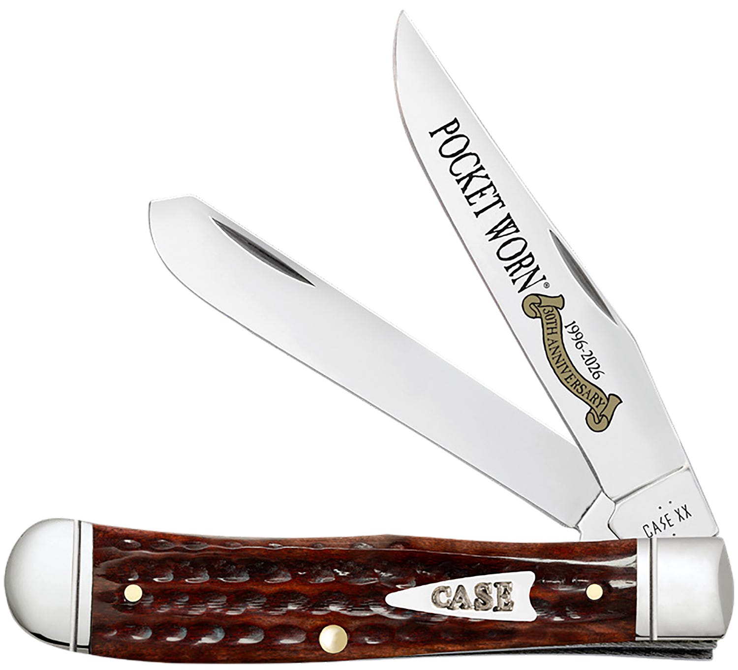 Case XX Pocket Worn Trapper Mahogany Bone 4.13 Clip Point / Spey Blade - Case Knives
