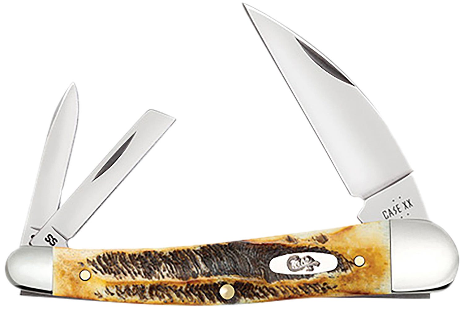 Case XX Seahorse Whittler Amber Burnt Dark 6.5 BoneStag 3-Blade Folding Knife