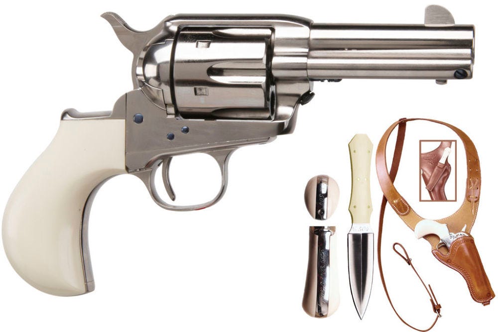 cimarron firearms thunderer doc holliday stainless .45 colt 3.5 barrel 6-rounds w/ shoulder holster  bone dagger