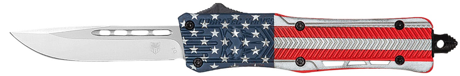 CobraTec Knives CTK-1 American Flag Medium Red/White/Blue 3 OTF Plain Edge Drop Point D2 Blade - CobraTec Knives
