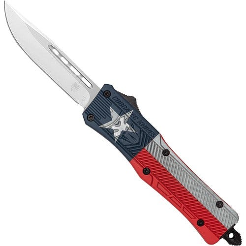 Cobratec Knives CobraTec Knives CTK1 Medium Red Texas State Flag 3 Drop Point OTF Knife - $159.99 at GrabAGun