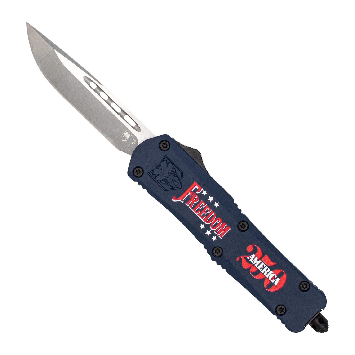 CobraTec Knives FS-3 Freedom 250 Red / Blue OTF Drop Point 3 Blade - CobraTec Knives