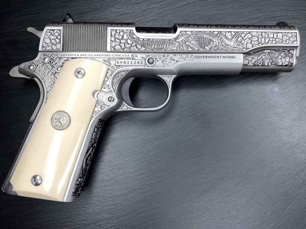 Colt Firearms 1911 Government Dinosaur Meteorite Stainless Steel .45 ACP 5 Barrel 7-Rounds