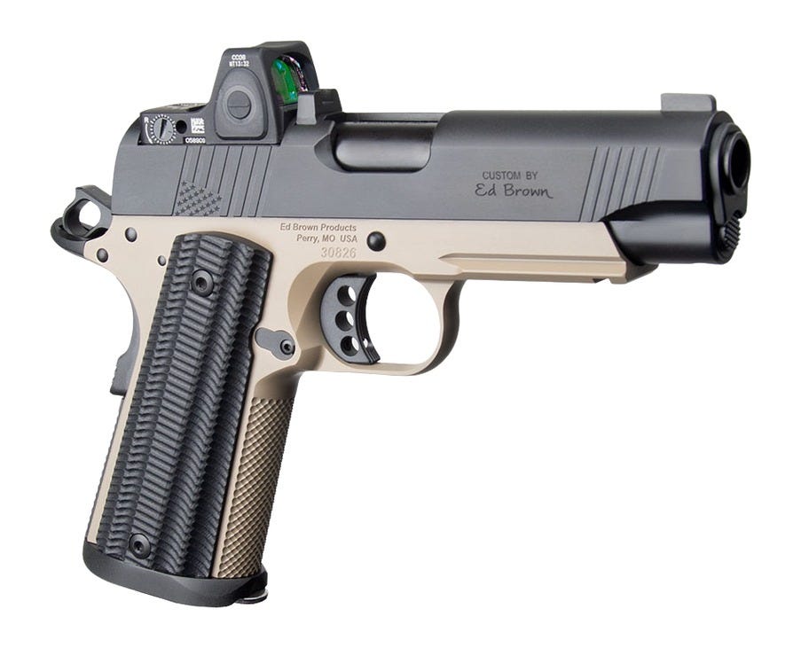 Ed Brown Ed Brown Special Forces Commander SOCOM Flat Dark Earth / Black .45 ACP 4.25 Barrel 7-Rounds w/ Trijicon RMRcc - $5029.99 at GrabAGun