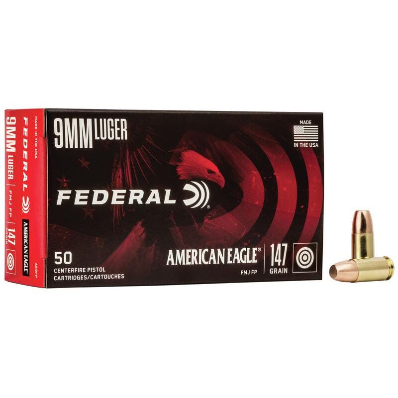 Federal Handgun Ammunition American Eagle 9mm 147 Grain 1000-Rounds FMJ eral Handgun Ammunition American Eagle 9mm 147 Grain 1000-Rounds FMJ Ammo