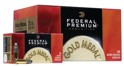 Federal Premium Gold Medal Rimfire .22 Long Rifle Target 40 Grain Solid Subsonic 1080 Feet Per Second
