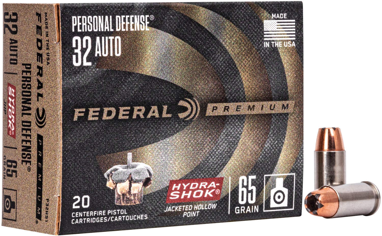 Federal Premium Personal Defense .32 ACP 65 Grain 20-Rounds Hydra-Shok eral Premium Personal Defense .32 ACP 65 Grain 20-Rounds Hydra-Shok Ammo