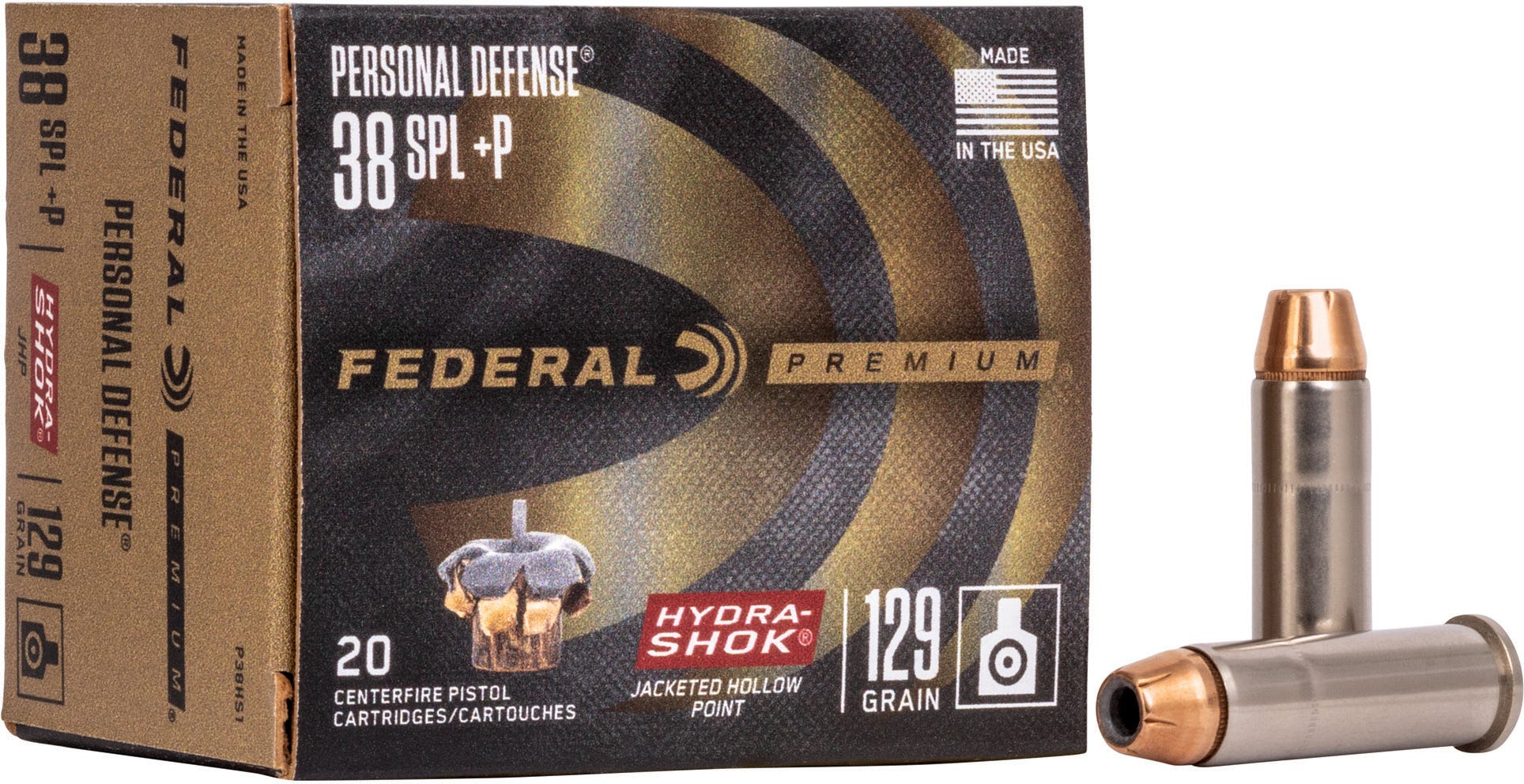 Federal Premium Personal Defense .38 Special +P 129 Grain 20-Rounds Hydra-Shok