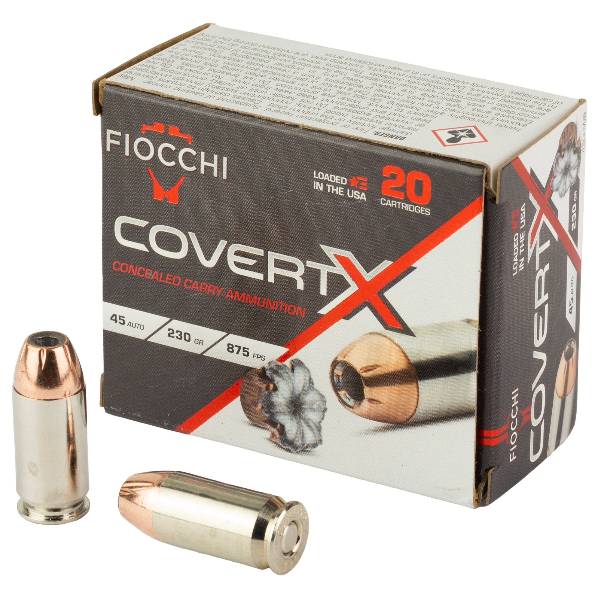 cchi COVERT X Nickel Plated Brass .45 ACP 230 Grain 20-Rounds JHP Ammo