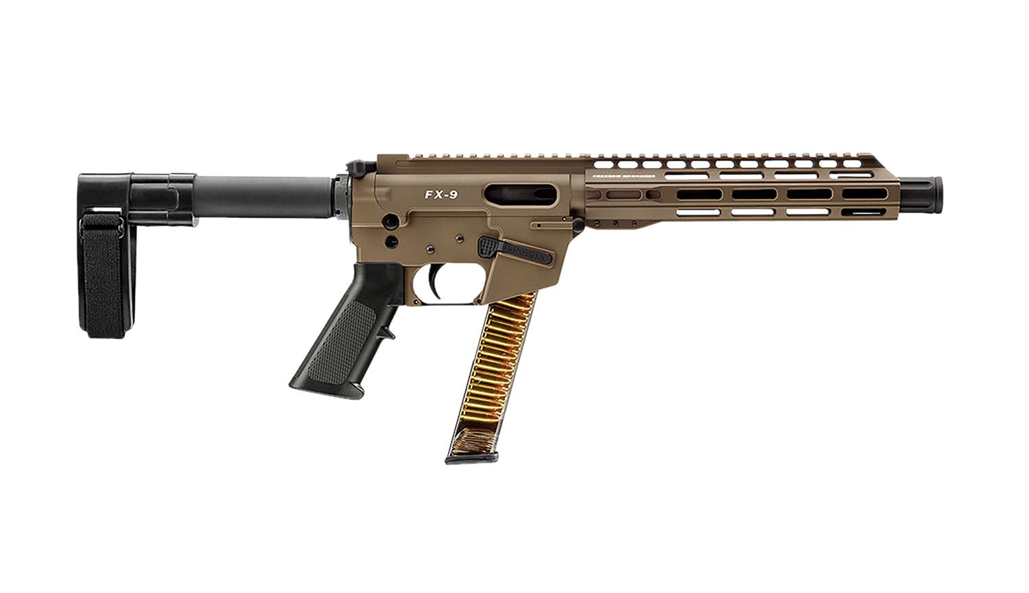 Freedom Ordnance FX9P Flat Dark Earth 9mm 10 Threaded Barrel 31-Rounds w/ SB Mini Brace