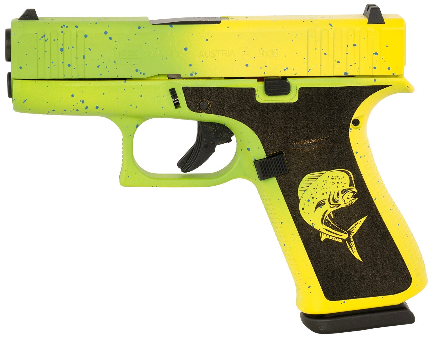 glock g43x mahi green / yellow 9mm 3.4 barrel 10-rounds