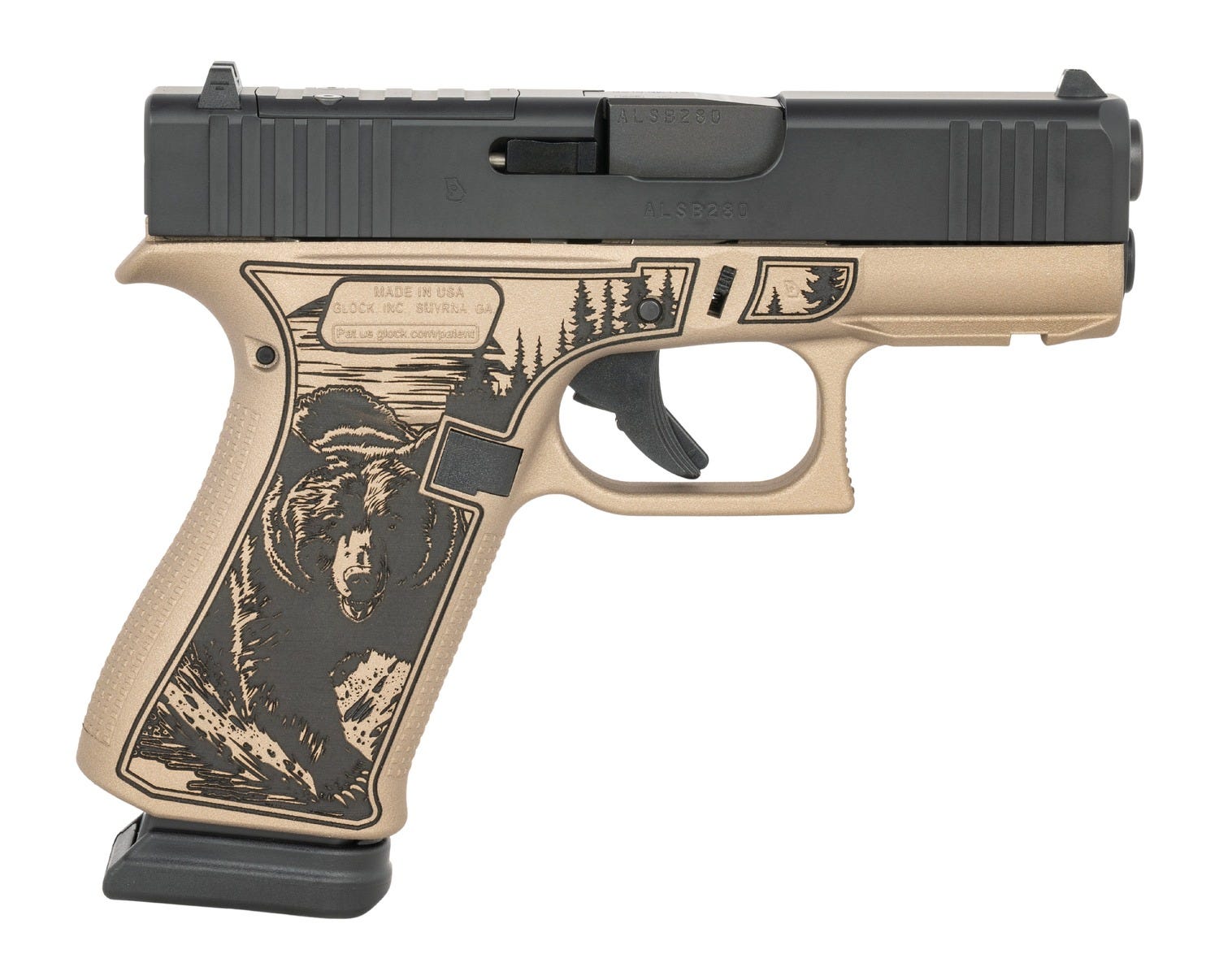 Glock G43X Tan / Black Bear 9mm 3.41 GMB Barrel 15-Rounds OR - Glock