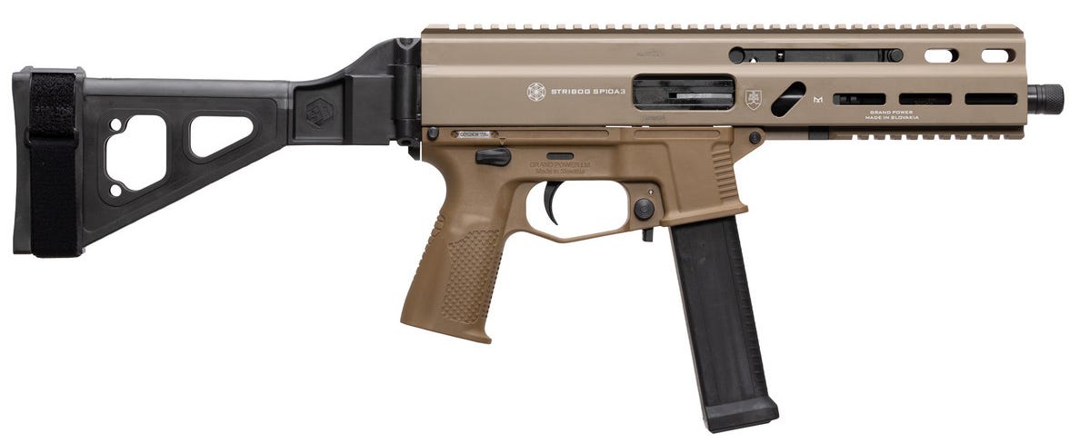 Grand Power Stribog SP10A3 Flat Dark Earth 10mm 8 Barrel 20-Rounds w/ SBT Brace