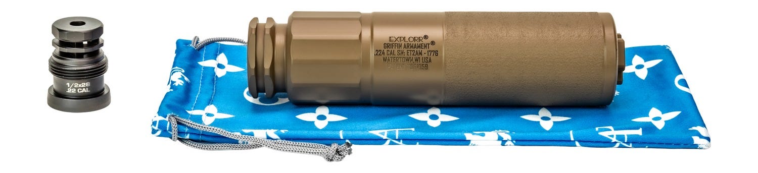 Griffin Armament Explorr AM Flat Dark Earth .224 Caliber Suppressor Direct Thread 1/2x28