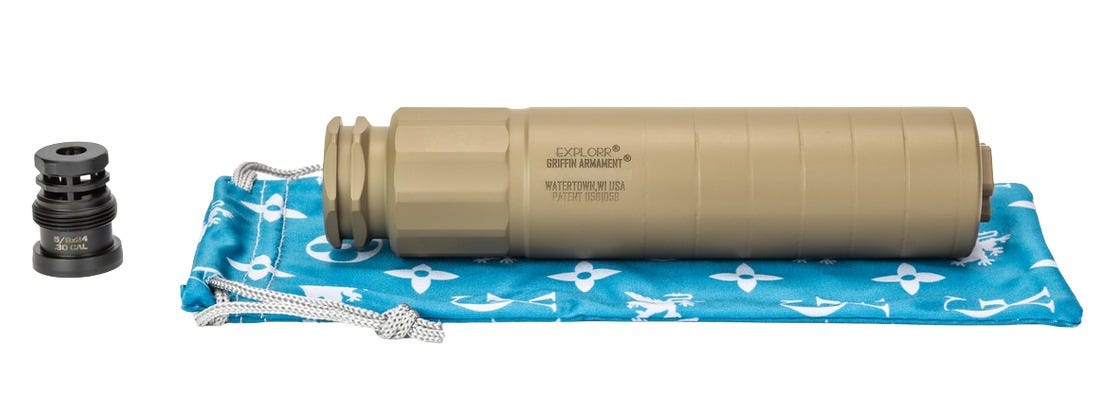 Griffin Armament Explorr Flat Dark Earth 5.56mm Suppressor Taper Mount 1/2x28 - Griffin Armament