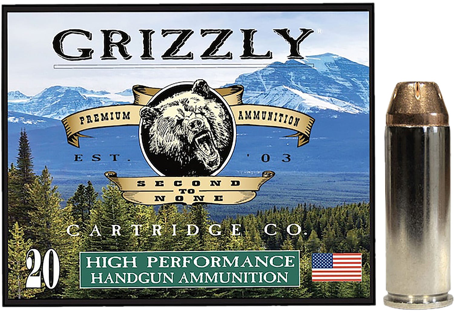 Grizzly Handgun Ammunition .45 Colt P 225 Grain 20-Rounds JHP zzly Handgun Ammunition .45 Colt P 225 Grain 20-Rounds JHP Ammo