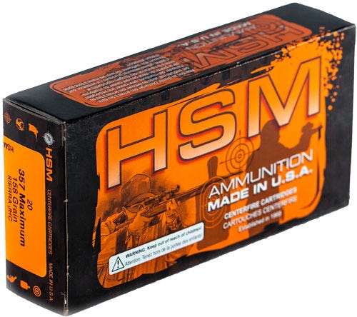 HSM/Hunting Shack Handgun Ammunition .357 Rem Max 158 Grain 20-Rounds JHP - Hsm/Hunting Shack
