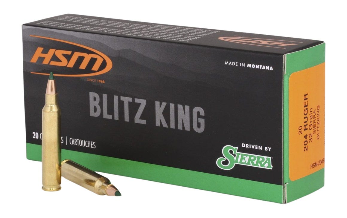 HSM/Hunting Shack Rifle Ammunition .204 RUG 32 Grain 20-Rounds BlitzKing - HSM Ammo