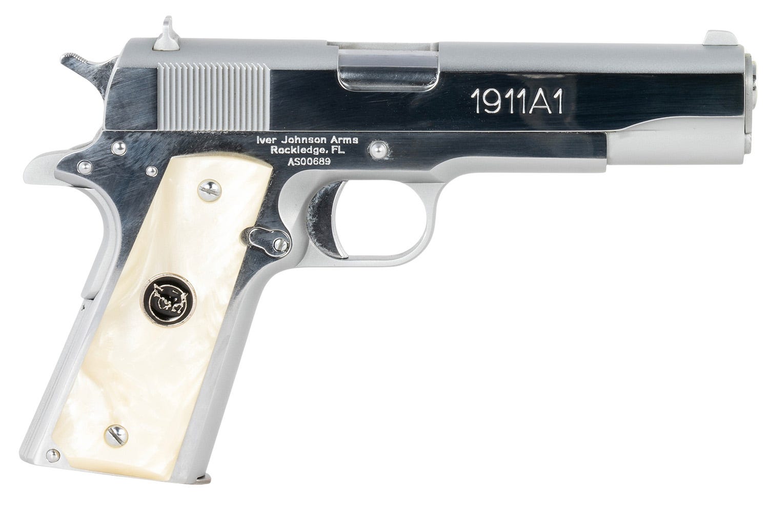 Iver Johnson 1911 Bright Polish Chrome .38 Super 5 Barrel 8-Rounds