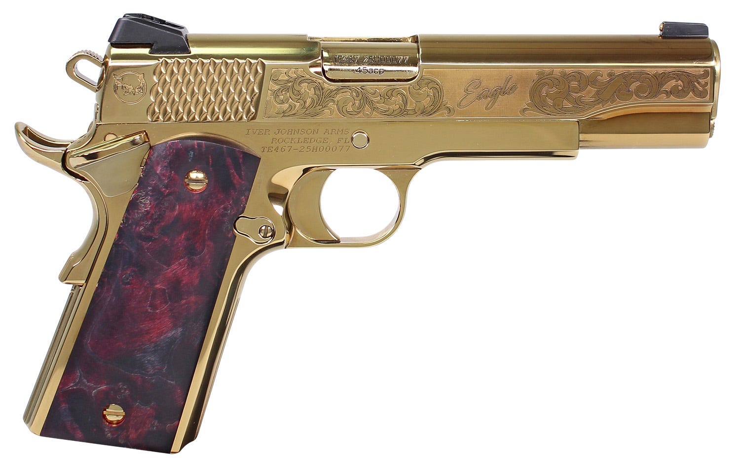Iver Johnson Eagle Gen 2 Nobel EX Gold / Amboina Wood .45 ACP 5 Barrel 8-Rounds - Iver Johnson Arms