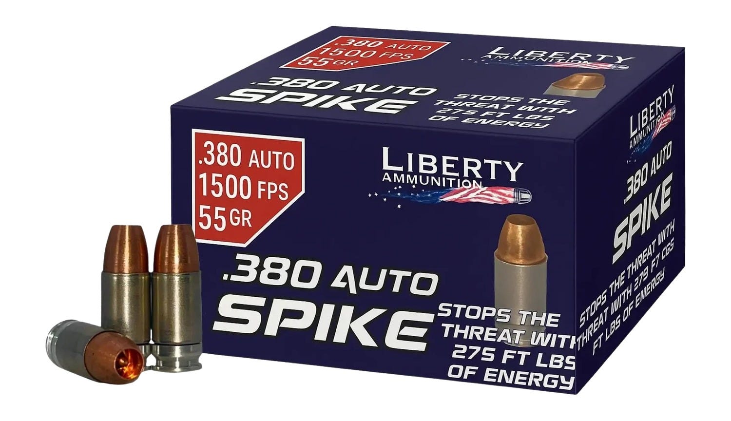 Liberty Ammunition SPIKE 2.0 Nickel Plated Brass .380 ACP 55 Grain 20-Rounds SHP - Liberty