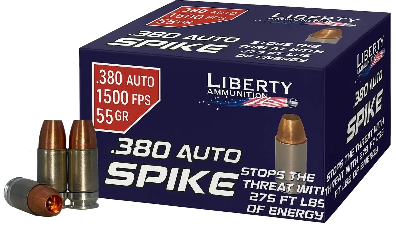 Liberty Ammunition Spike Nickel Plated Brass .380 ACP 55 Grain 20-Rounds SHP - Liberty