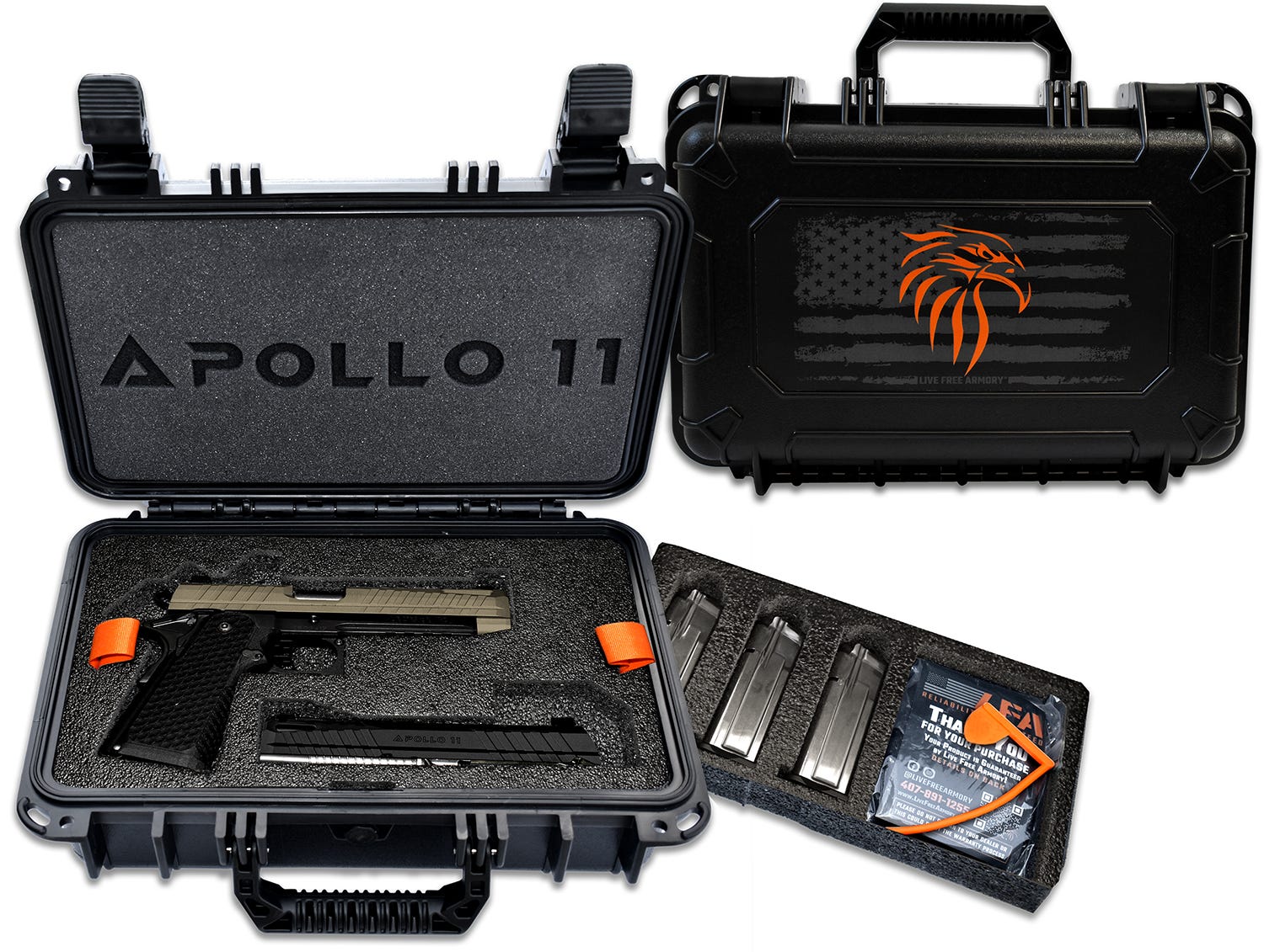 live free armory apollo 11 flat dark earth / black 9mm 4.15 match grade barrel 17-rounds or