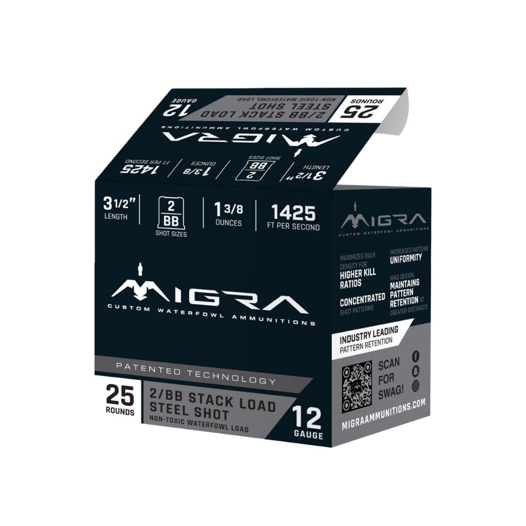 Migra Ammunition Steel Waterfowl Stack Load 12 GA-3.5 #2 and BB Shot 1-5/8 oz 25-Rounds - Migra Ammunition