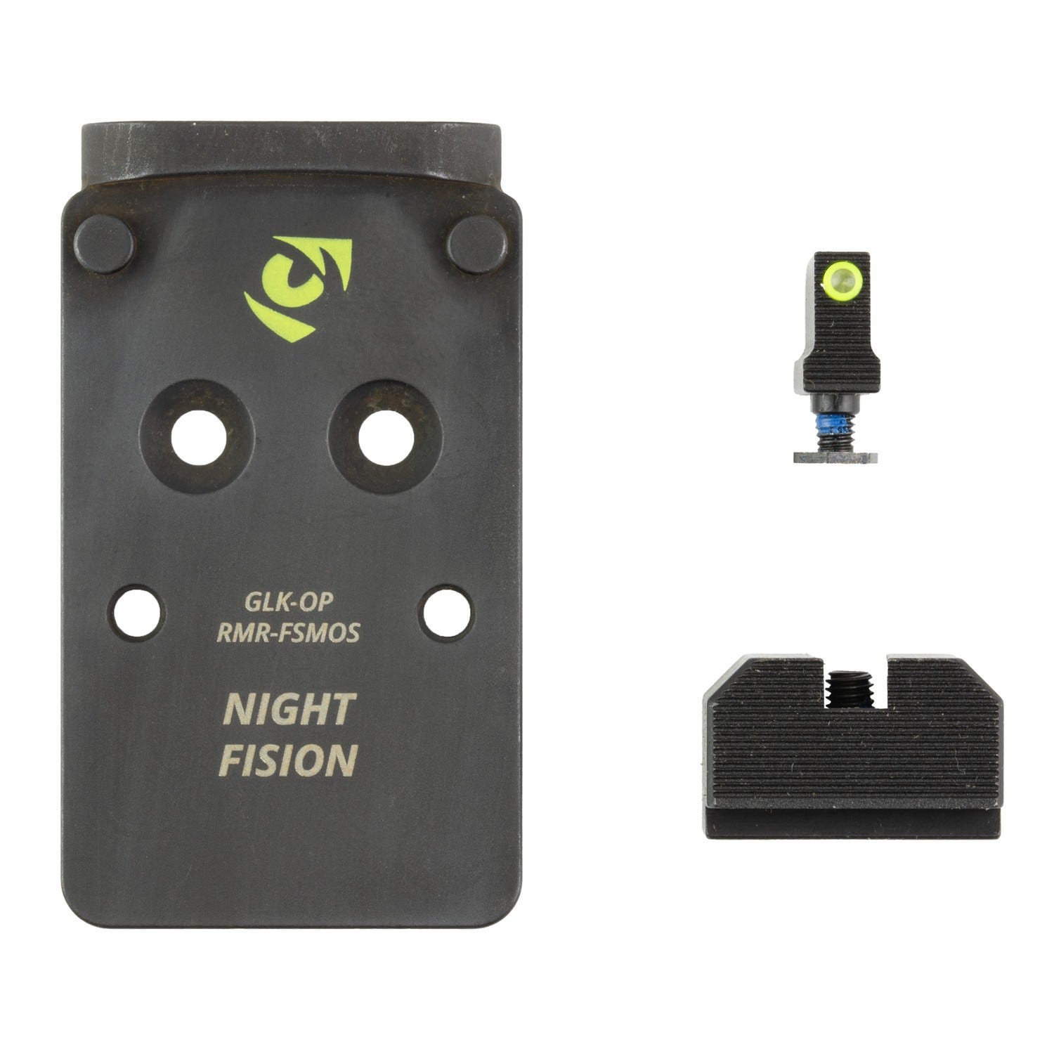 Night Fision Optic Plate + Backup Sight Combo Yellow Front for Glock 17/19 MOS RMR/507C - Night Fision