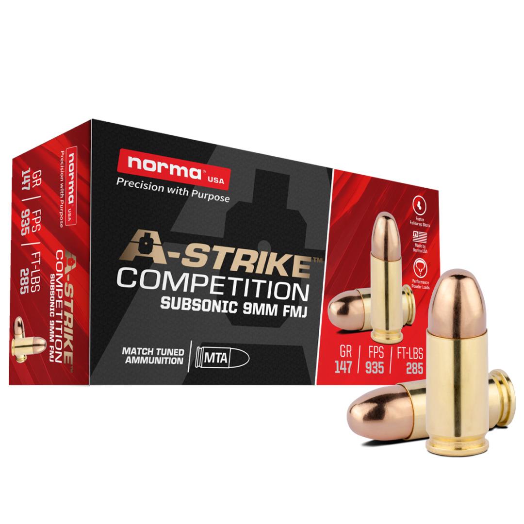 Norma A-Strike Subsonic 9mm 147 Grain 50-Rounds FMJ ma A-Strike Subsonic 9mm 147 Grain 50-Rounds FMJ Ammo