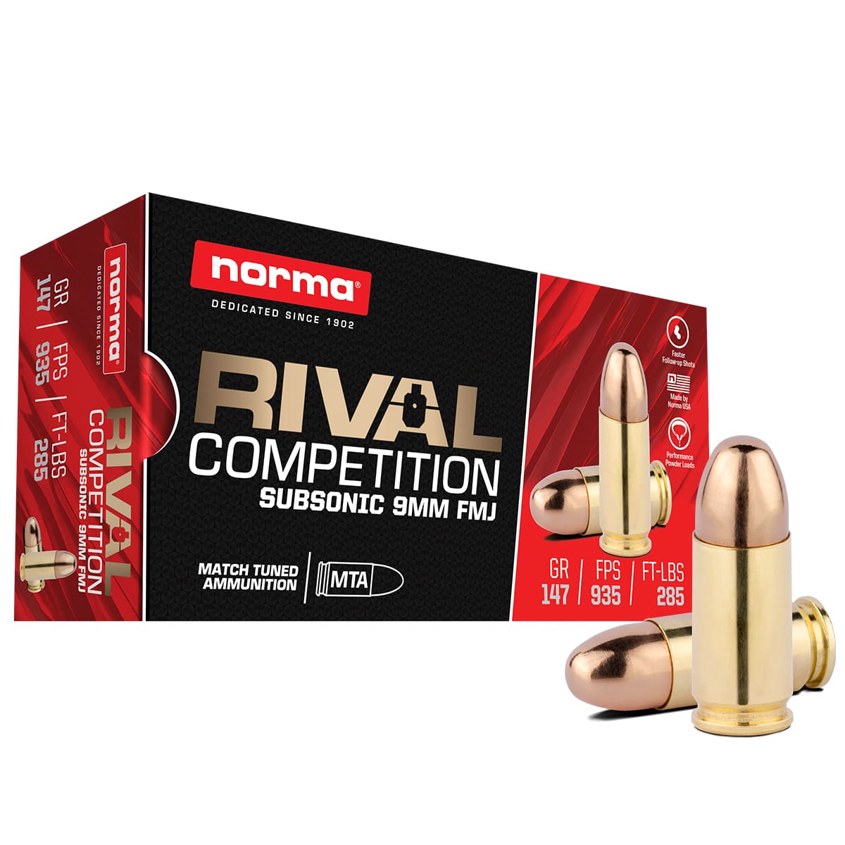 Norma Range/Training 9mm 147 gr FMJ 50rds Rifle Subsonic Ammo for Training - 801906402