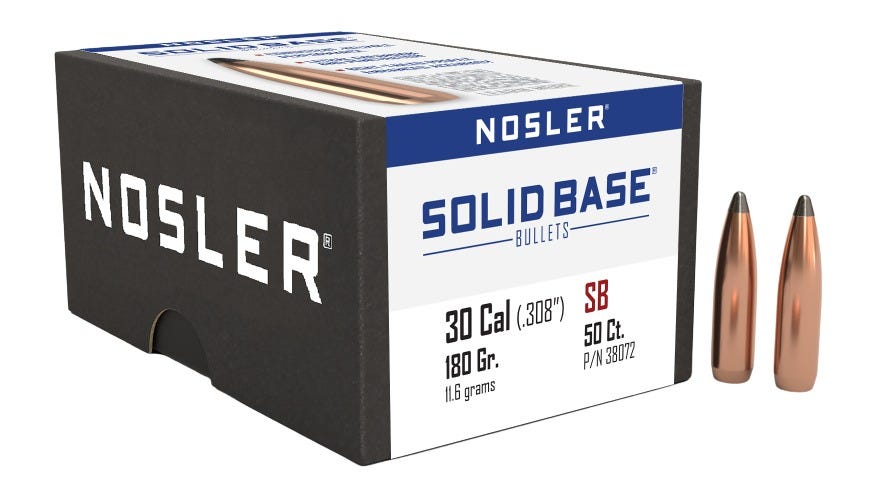 Nosler Whitetail Country .30 Caliber / .308 180 Grain 50-Count Solid Base - Nosler