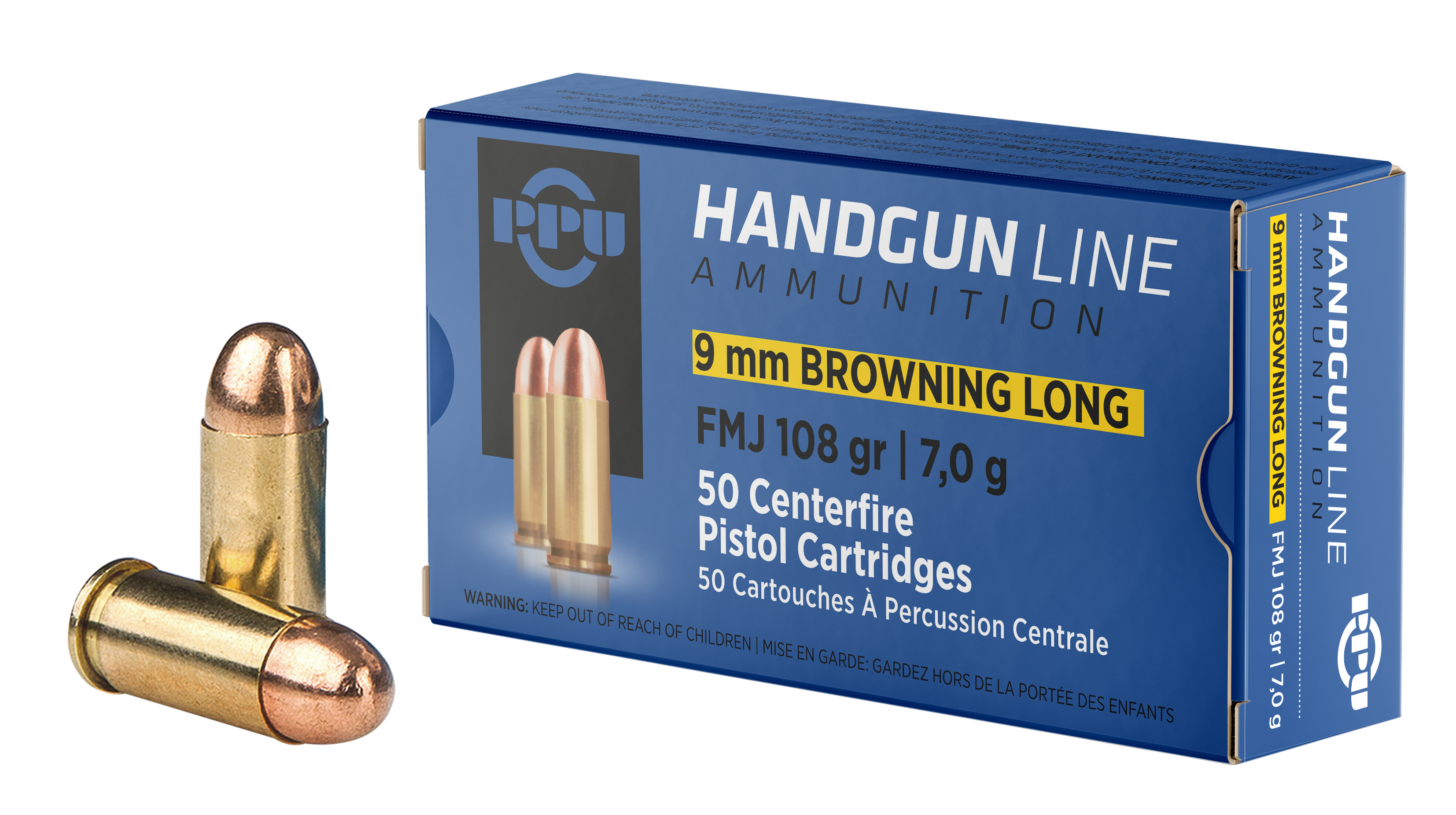  Centerfire Handgun Brass 9mm Browning Long 108-Grain 50-Rounds FMJ Ammo