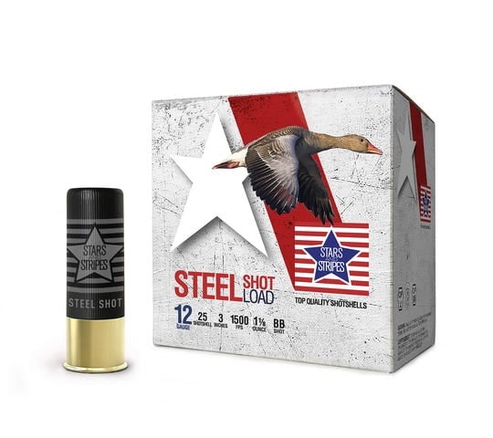  Stars & Stripes Steel Shotshell 12 Gauge 3 Steel 1-1/8oz BB-Shot 25-Count Ammo