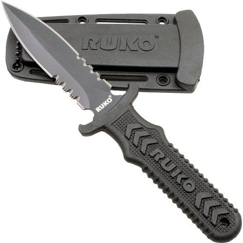 RUKO Knives Fixed Blade Boot Knife 4 Spear Serrated Blade