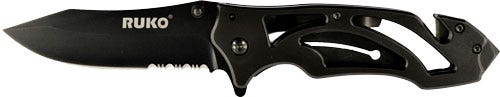 RUKO Knives Folder Ti Tactical Knife 3.38 Serrated Drop Point Blade