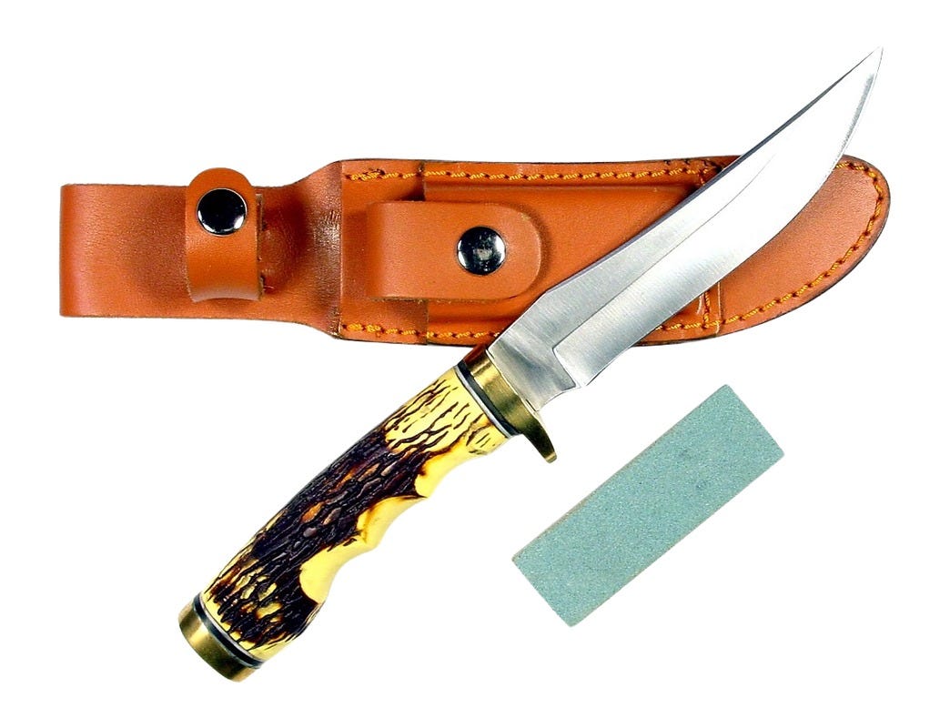 Ruko Knives Ruko Knives Hunting Fixed 5 Plain Edge Clip Point 440A Stainless Blade w/ Leather Sheath - $48.00 at GrabAGun